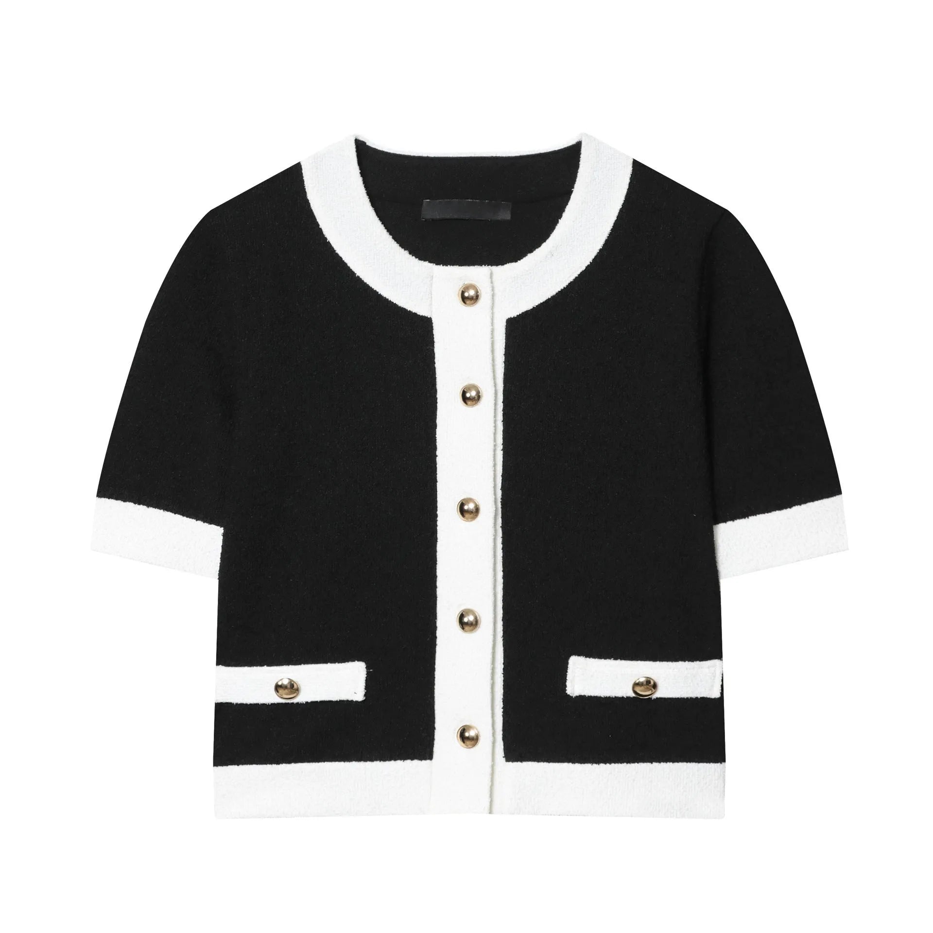 Contrast colour beaded leather round neck top with matching high-waisted trousers street fashion suit