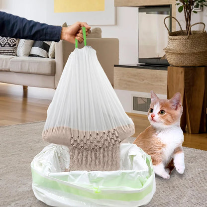 Thicker plastic cat litter bags in two sizes with waterproof, wear-resistant construction for waste containment