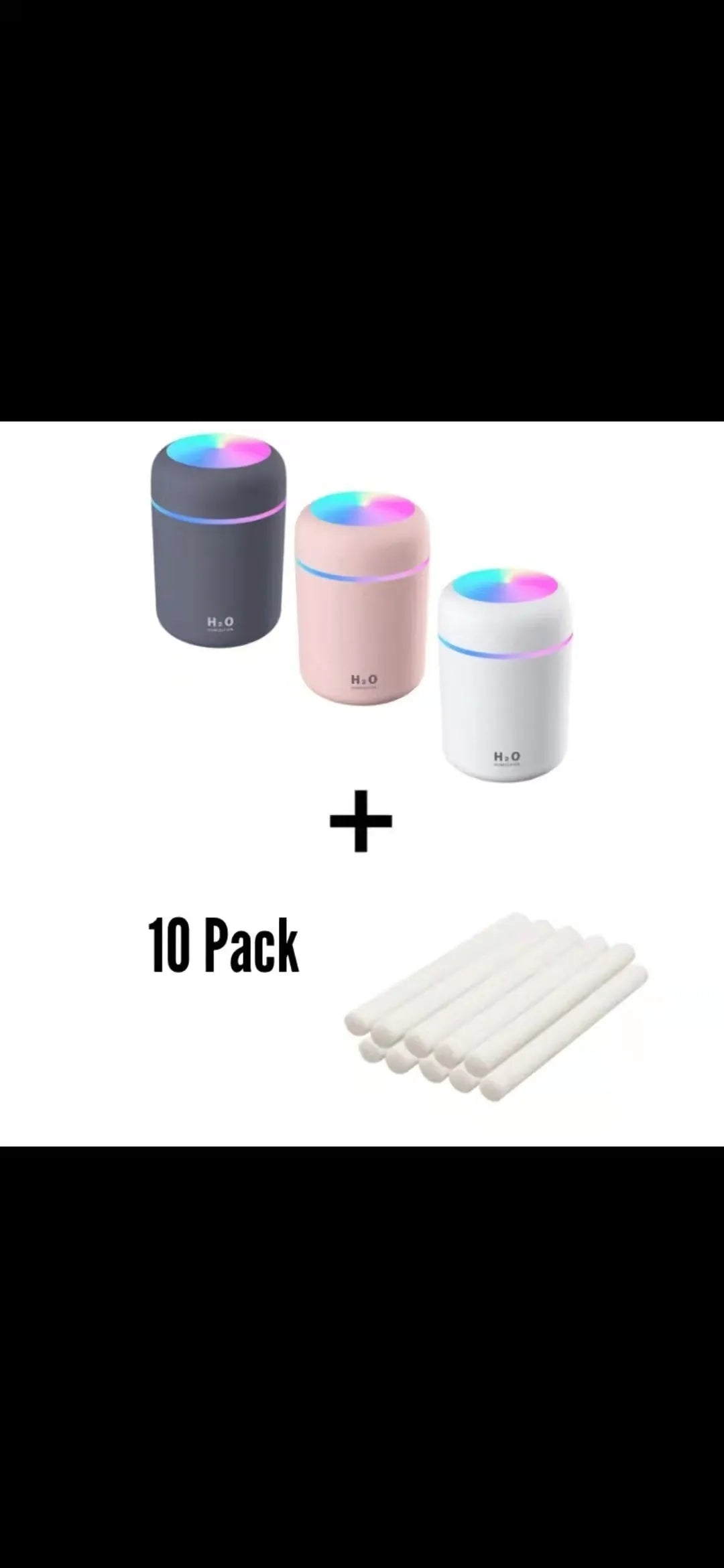 Pink white or navy blue USB desktop humidifier with LED mood lights and 300ml water tank
