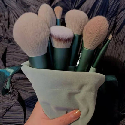 13-piece makeup brush set with soft artificial fibers for gentle application