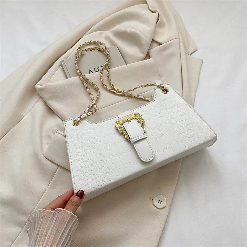 Women's PU small square crossbody shoulder bag with single strap, sandwich pocket, and phone bag in black, white, green, orange, or rose pink