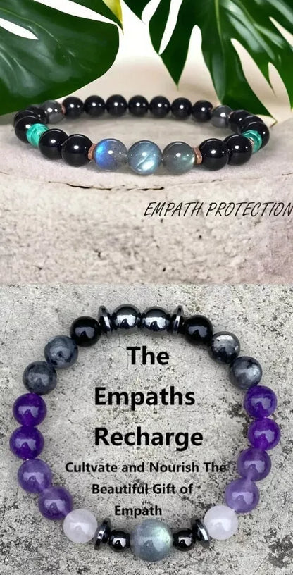 8mm gemstone beaded bracelet in green or purple, unisex design