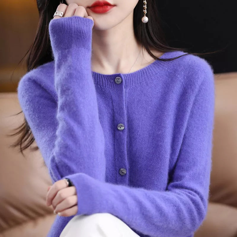 Women's Cashmere Cardigan with O-neck and Loose Fit in various colors
