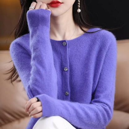 Women's Cashmere Cardigan with O-neck and Loose Fit in various colors