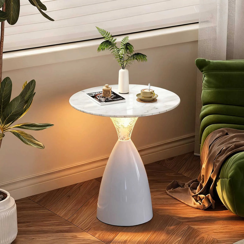 LED Side Table with 16 Colour RGB Ambience Light, Remote Control, ABS Iron Rock Board, 36V, White or Black, Living Room Tea Table