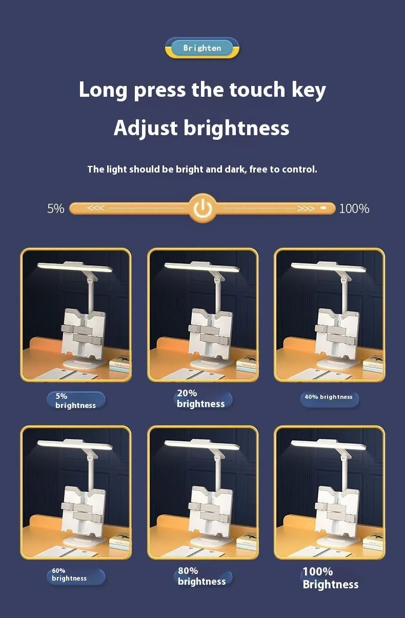 Multifunctional adjustable reading table lamp with colour temperature control on a bookshelf