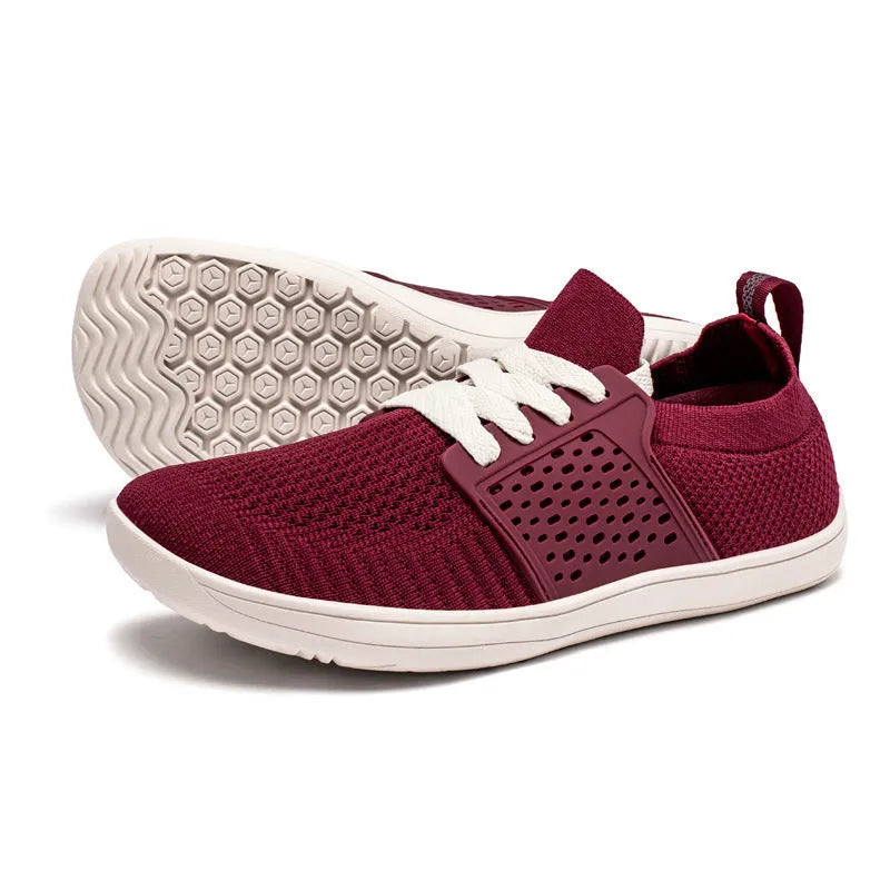 Men's black brown mesh and synthetic leather walking shoes with soft sole and wide toe design.