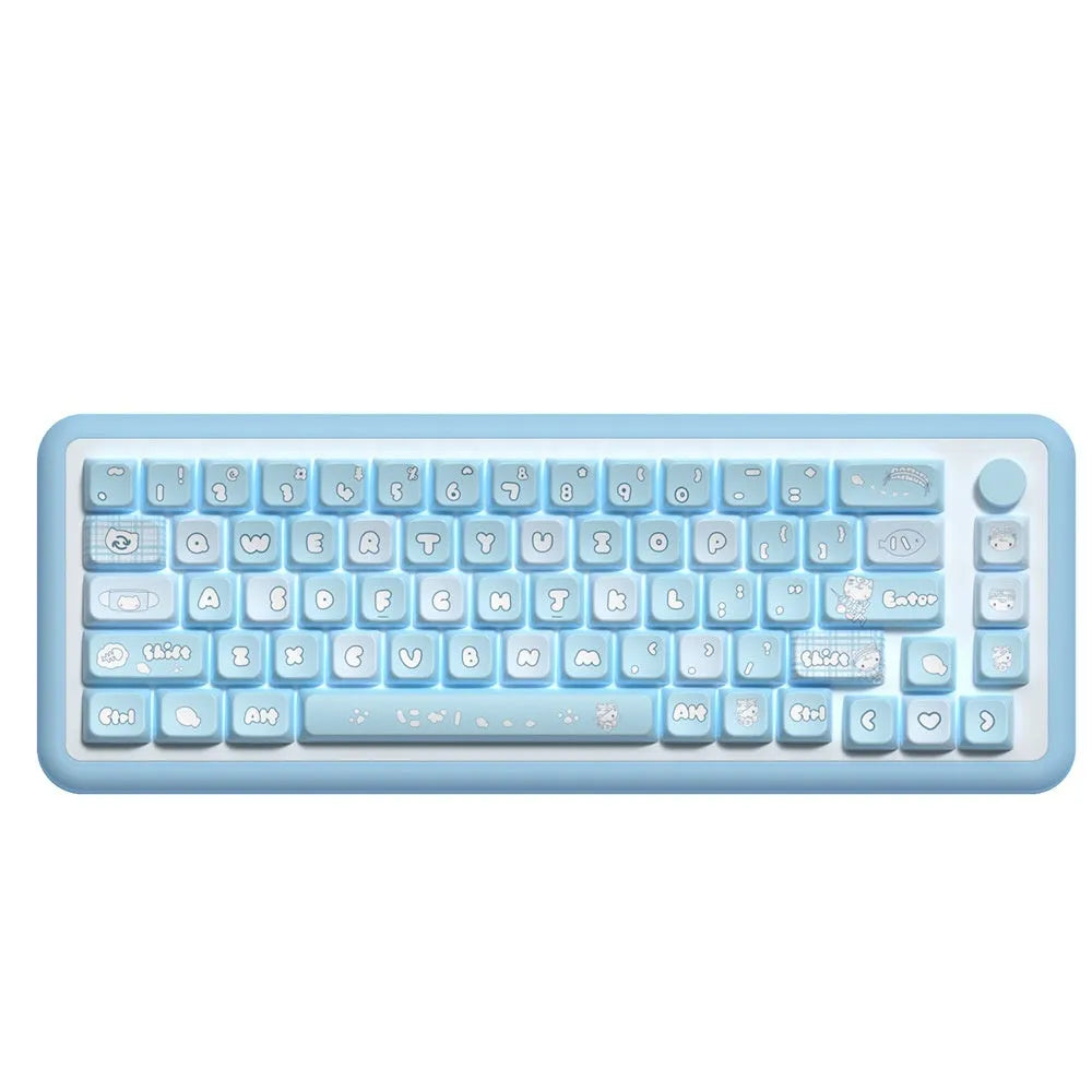 Watercolour cat design custom PBT keycaps for mechanical keyboards, showing full set with opaque legends.