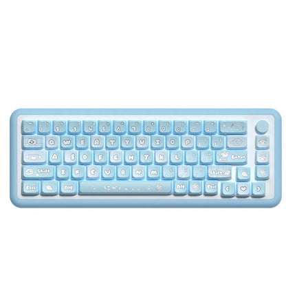 Watercolour kitten design custom keycap set for mechanical keyboards, showing full layout of 158 printed keys.