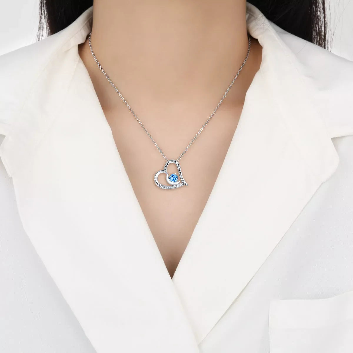 Heart-shaped love necklace with rhinestones and letters, available in multiple colors