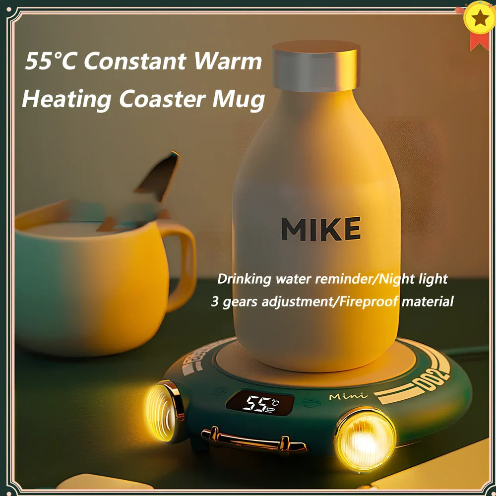 Green portable coffee mug warmer with touch controls and 100mm heating surface for office desks