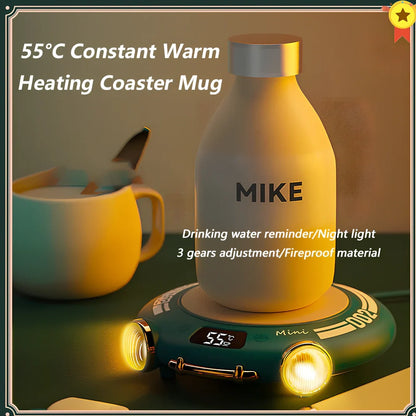 Green portable coffee mug warmer with touch controls and 100mm heating surface for office desks