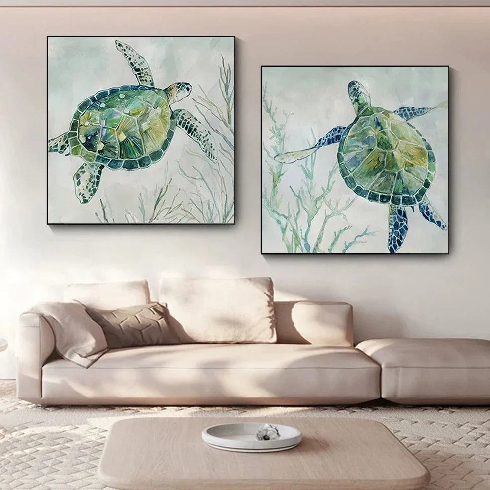 Turtle canvas wall art poster showing square format with turtle imagery, available in multiple sizes
