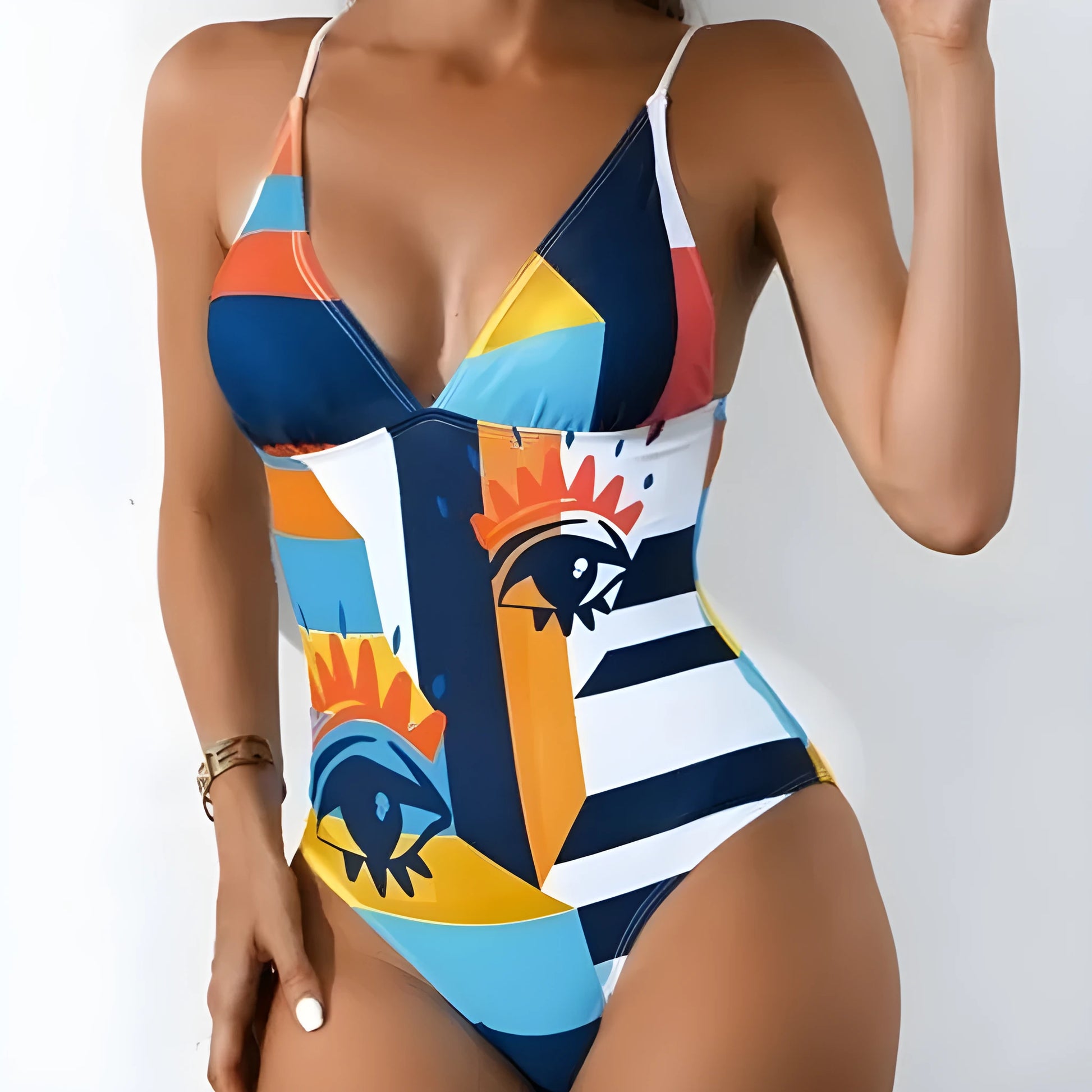 Women's plus size solid colour one-piece swimsuit in polyester spandex with backless design