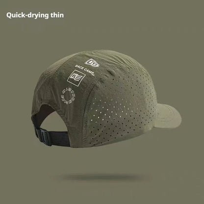 Men's adjustable baseball cap in breathable mesh fabric, shown in black, grey, green, khaki, or purple.