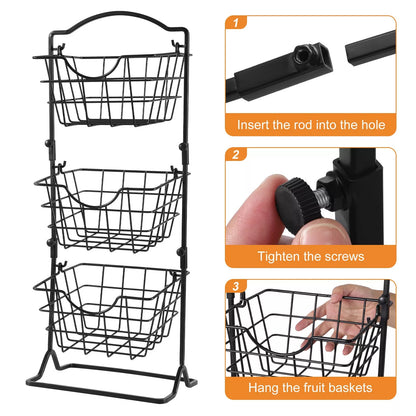 Black three-layer wrought iron storage shelf for fruits and vegetables