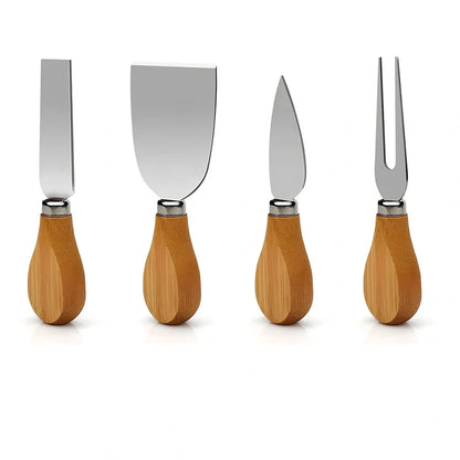 Round bamboo cheese board 25cm with knife on wooden table