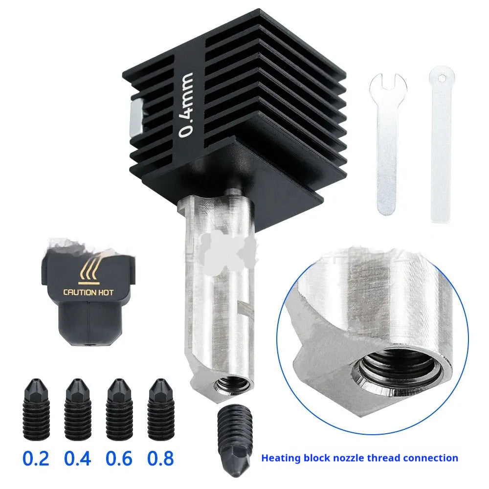 Hardened steel hot end nozzle assembly with black silicone sleeve for Bambu Lab A1 Mini 3D printer