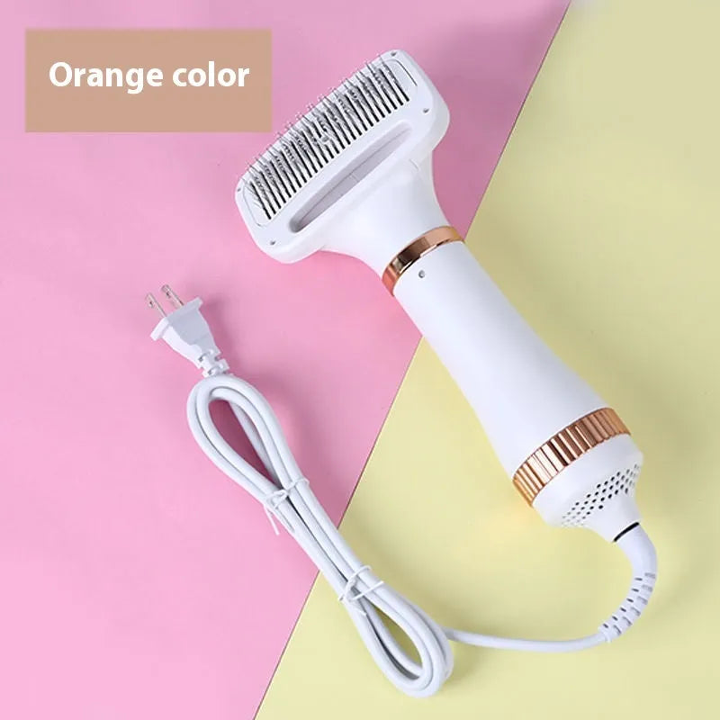 Pet hair dryer and grooming comb tool with adjustable temperature settings for dog and cat grooming