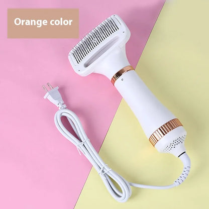 Pet hair dryer and grooming comb tool with adjustable temperature settings for dog and cat grooming
