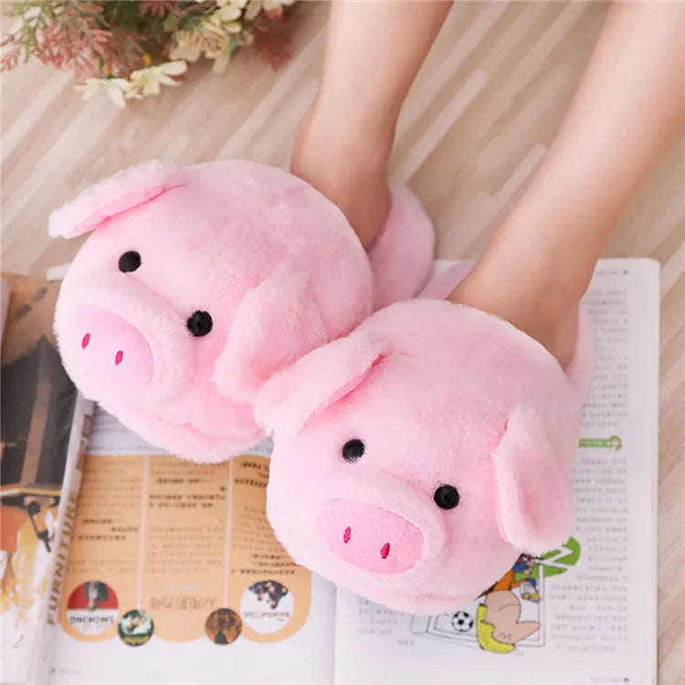 Pink pig-shaped floor slippers with short plush fabric and PP cotton filling, sizes 36-39