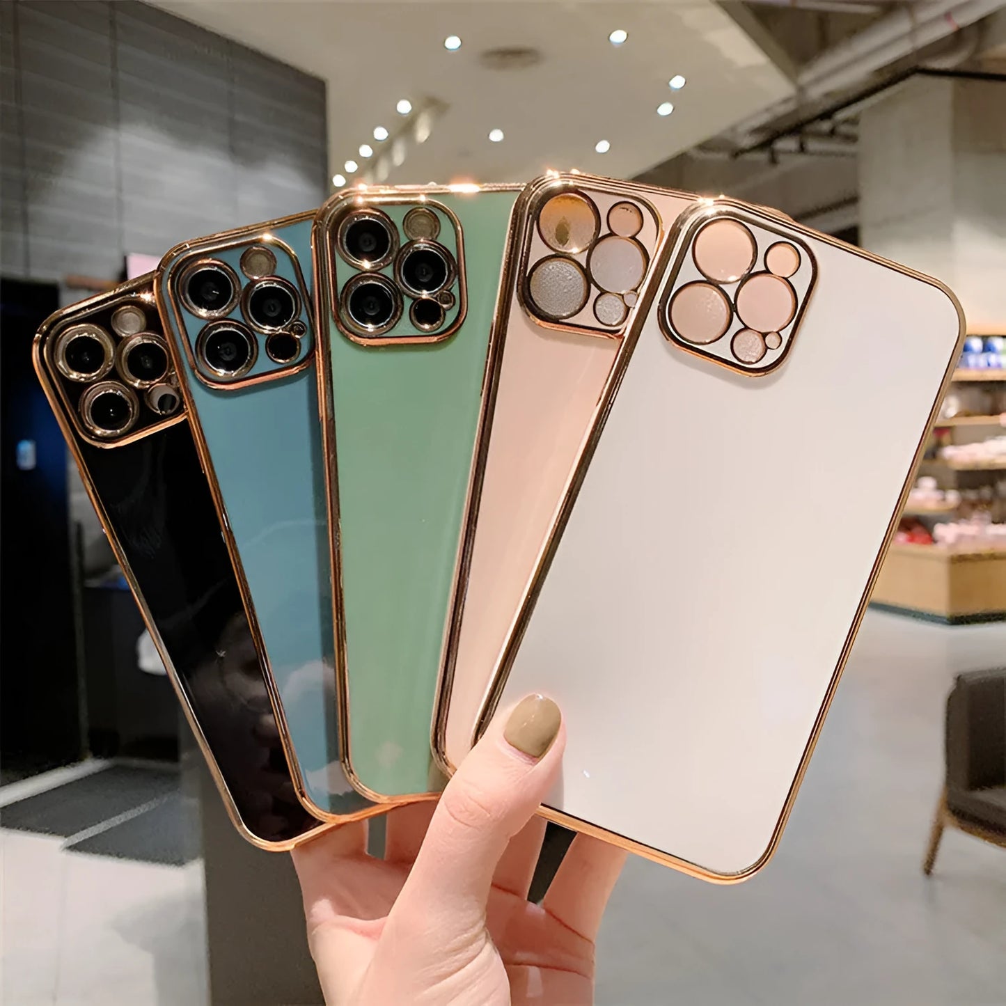 Luxury solid colour electroplated phone case for iPhone 13 with geometric graffiti design