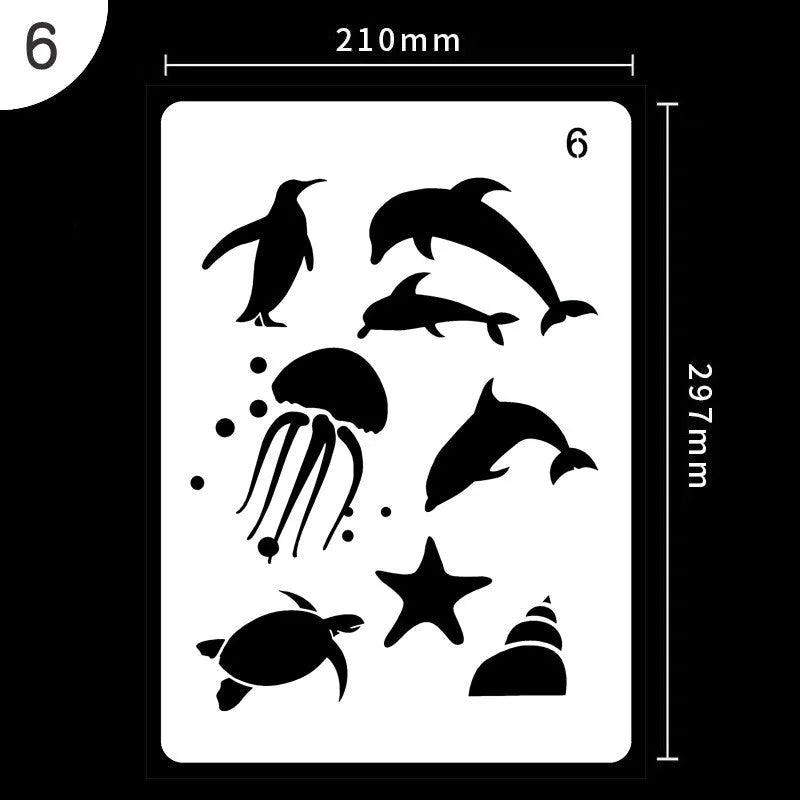 White plastic reusable stencil template with geometric patterns for DIY painting and crafts.