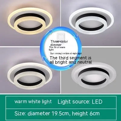Modern simple LED ceiling light in black or gold for corridors and hallways with three light colour options.