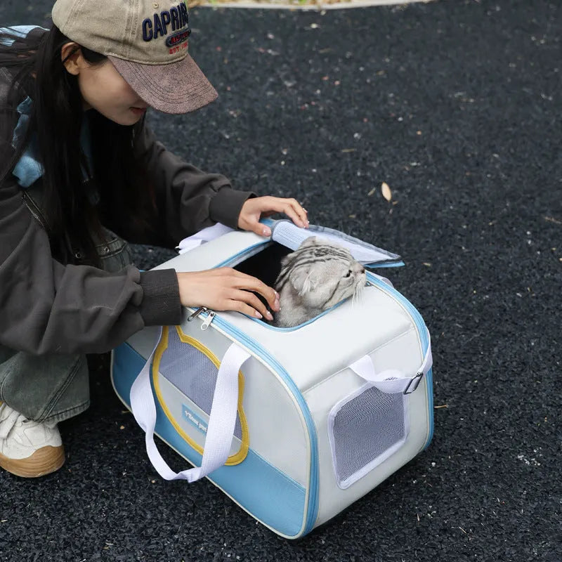 Outdoor portable foldable cat school backpack in Oxford cloth with 15 jin capacity