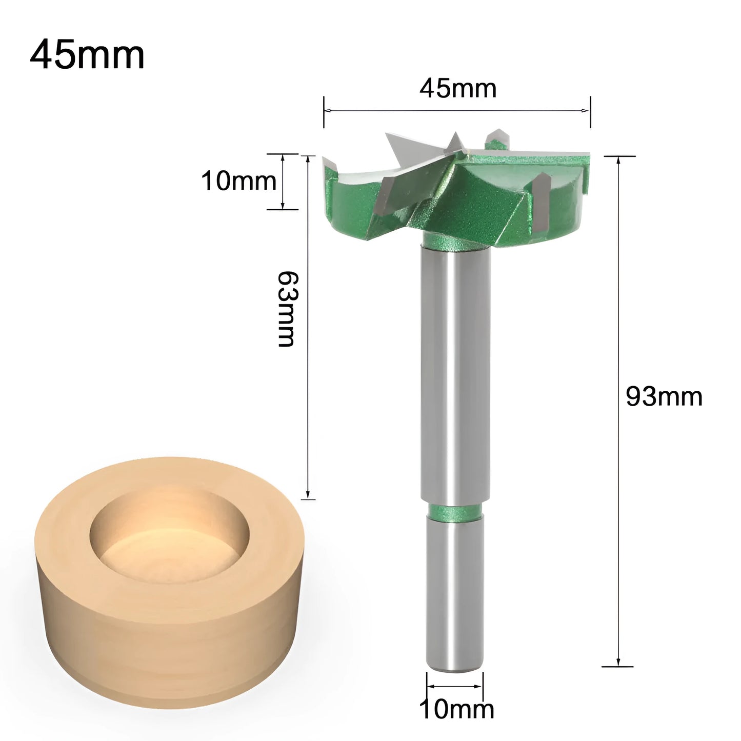 Three-edge woodworking hole opener milling cutter with carbide blade and 50mm diameter