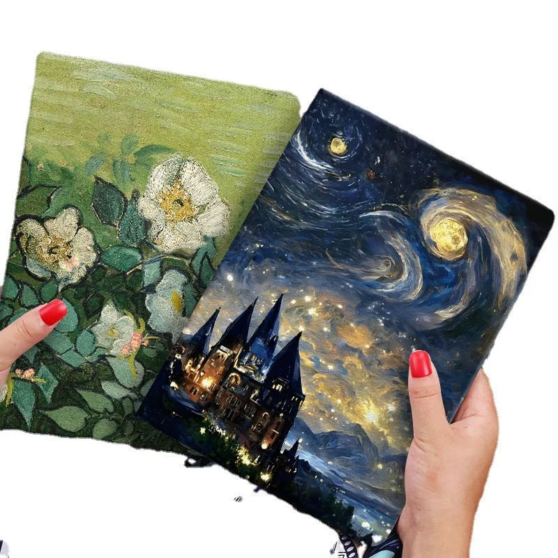 Handmade liquid silicone flip protective case for iPad with custom floral design in Apricot Flower colour
