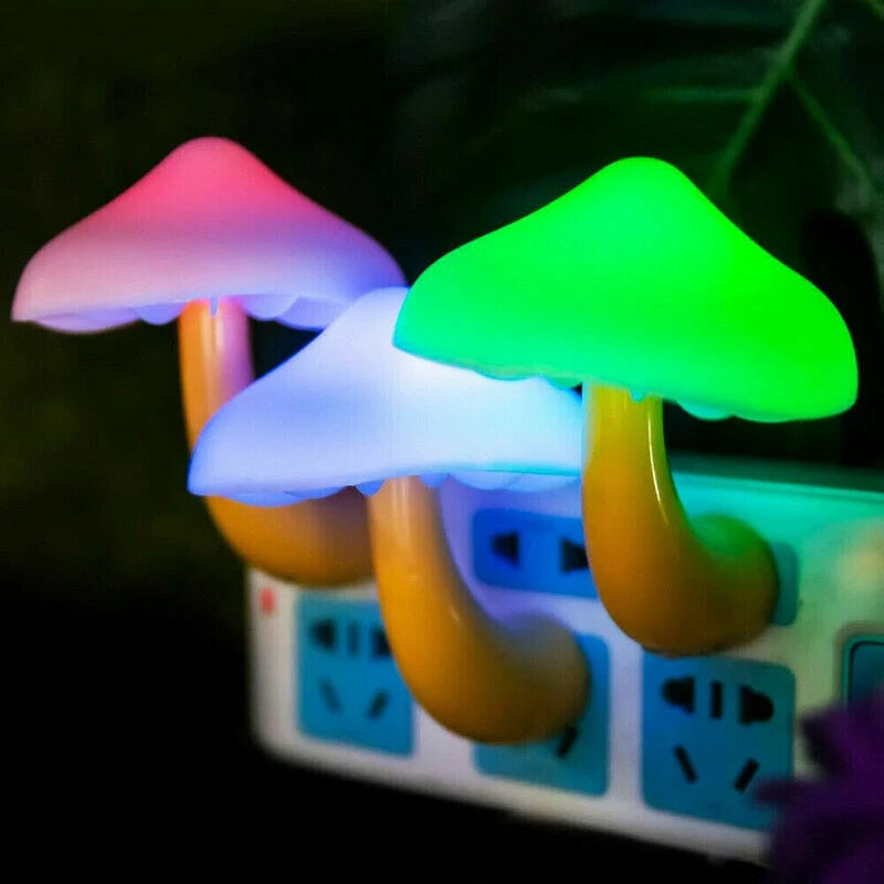Mushroom-shaped LED night light with automatic sensor in various colors