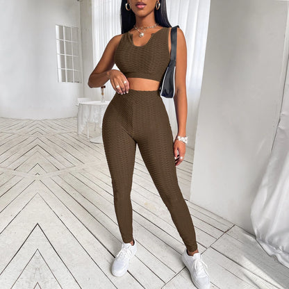 Women's tight sports pineapple lattice suit vest and shorts set for workouts