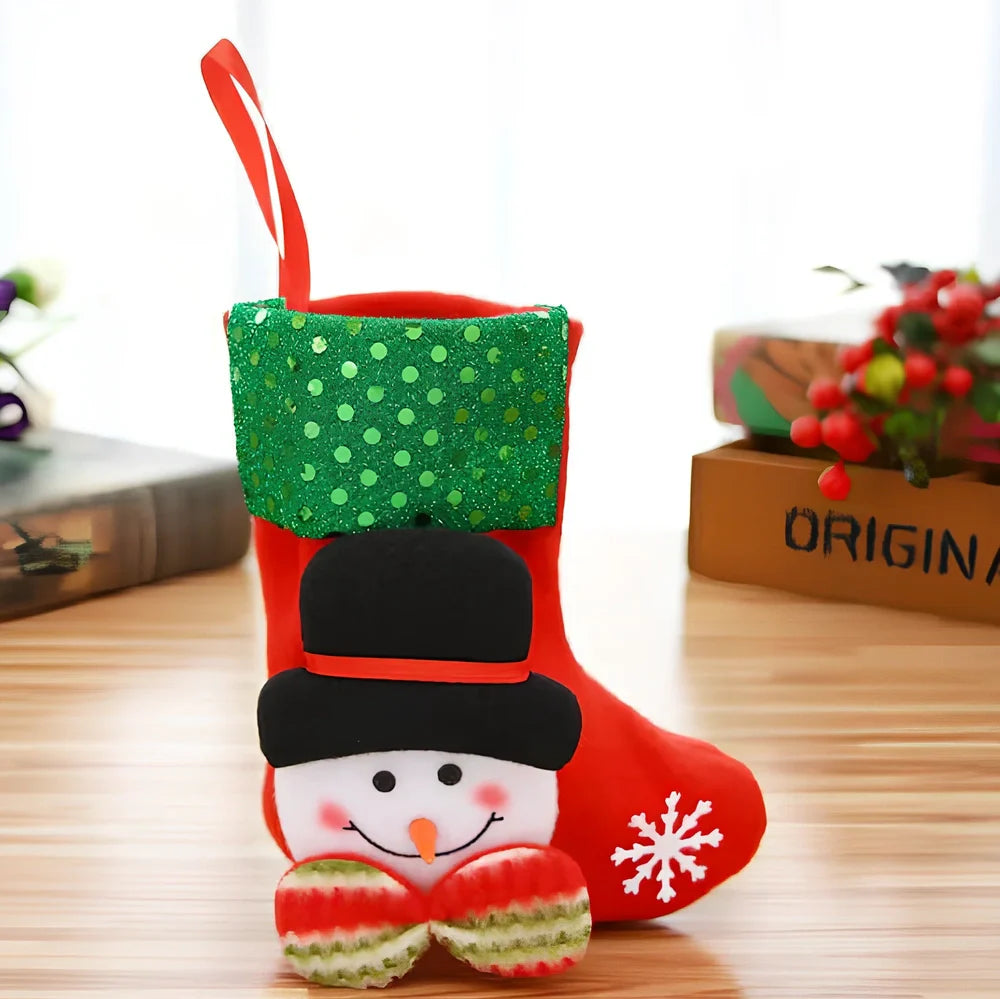 Christmas stocking gift bag measuring 10x20cm with festive character designs