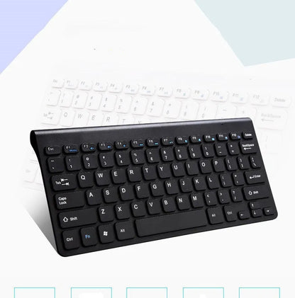 Black and white wireless keyboard and mouse set on a desk with 4G dongle