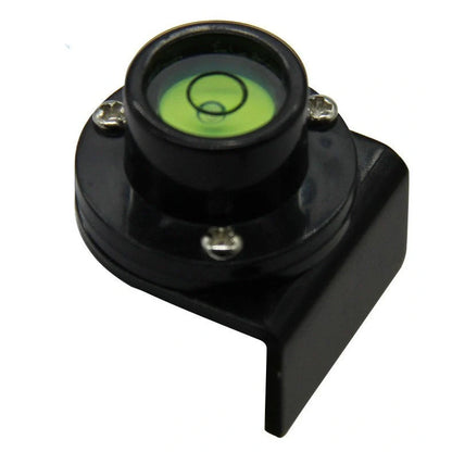 Black plastic flange level tower ruler with 28x32mm dimensions and integrated level indicator