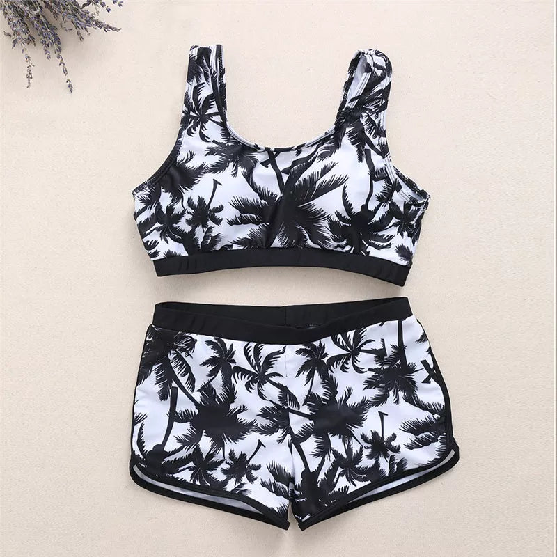 Coconut palm sports bikini with floral pattern and chest pad for water activities