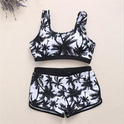 Coconut palm sports bikini with floral pattern and chest pad for water activities