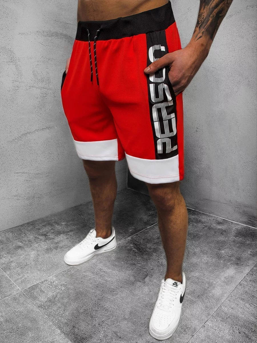 Men's cotton sports shorts with hanging dyeing and 3D effect in black, red, and white