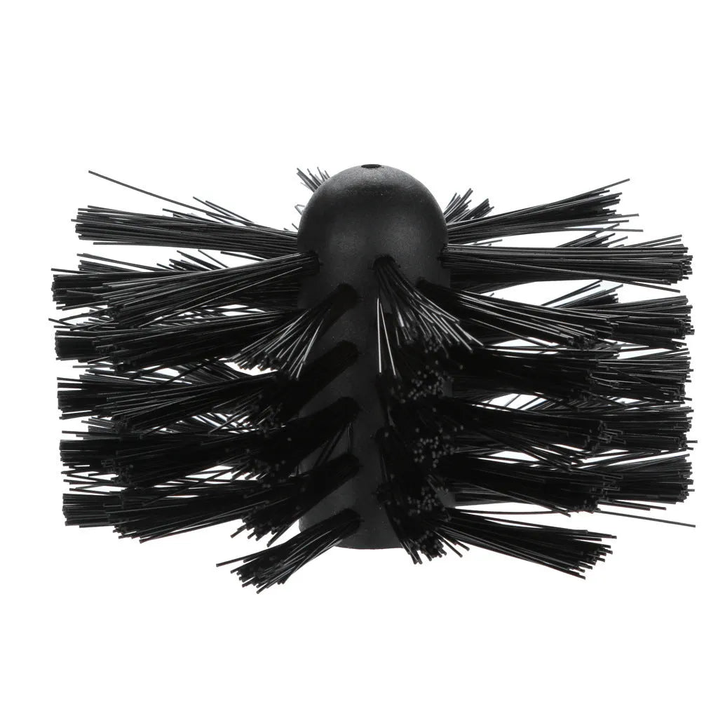 Flexible nylon brush for cleaning inside dryer pipes and range hood ducts, showing brush head and long pole