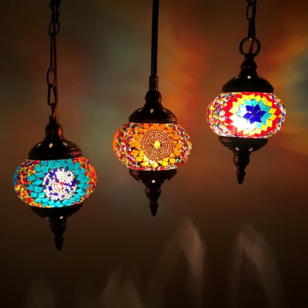 Turkish glass chandelier with 148mm shade and 1.2m adjustable cable on 10cm chassis