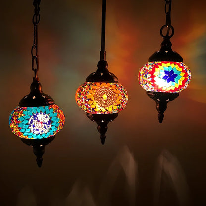 Turkish glass chandelier with 148mm shade and 1.2m adjustable cable on 10cm chassis