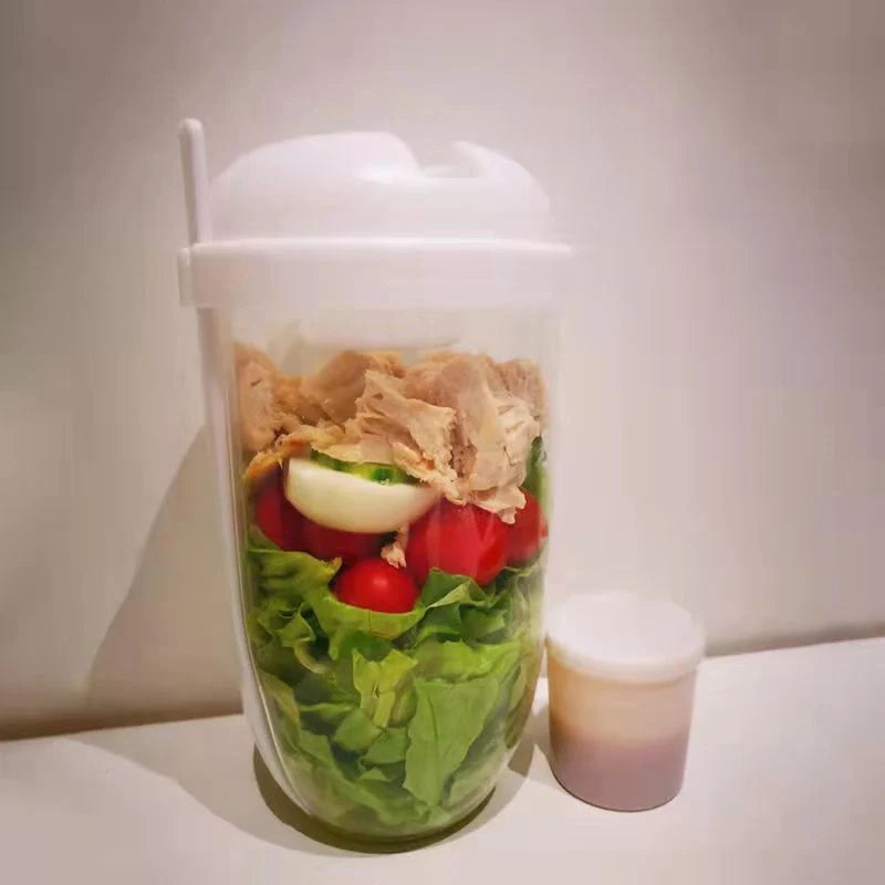 1000ml BPA-Free Salad Cup Set with Fork and Dressing Holder in four colors