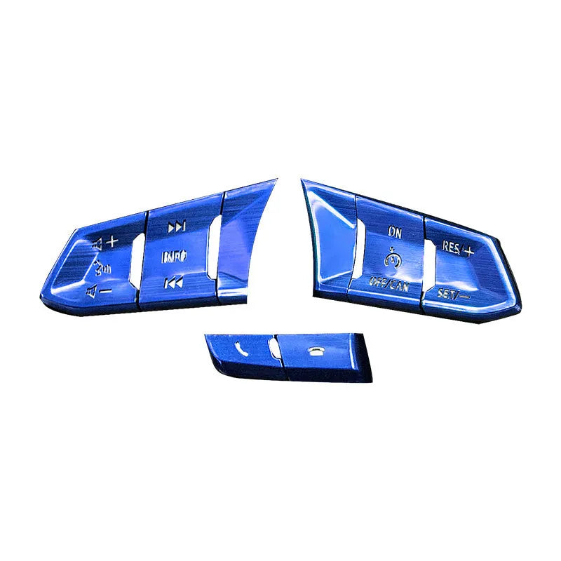 Aluminium alloy steering wheel decorative stickers in brushed red, silver, and blue transparent button designs