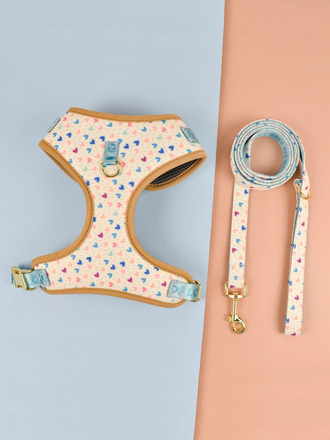 Polyester chest-back dog haulage harness in blue ice cream colour for medium/large breeds.