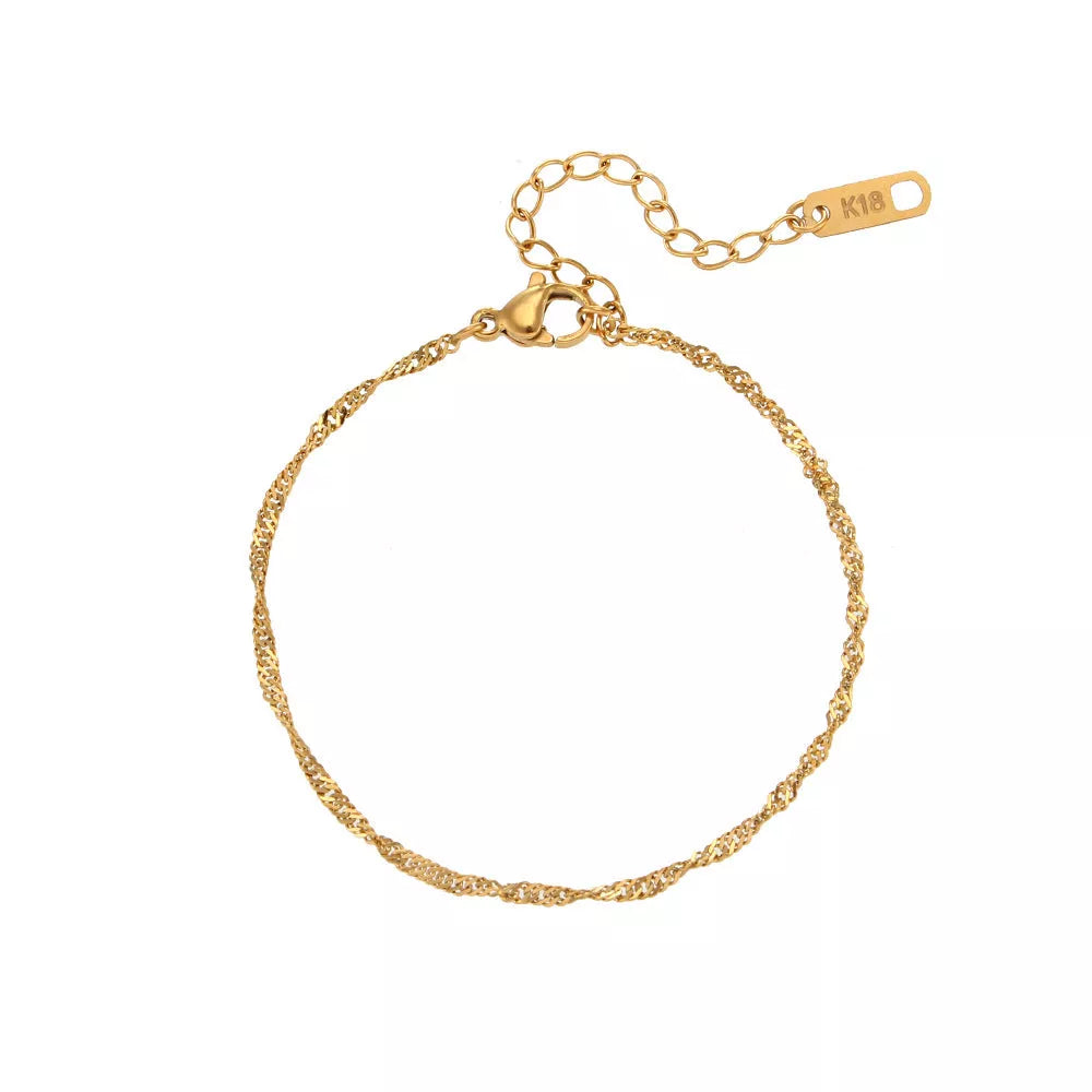 Stainless Steel Plated 18K Water Wave Chain Bracelet and Necklace Set for women