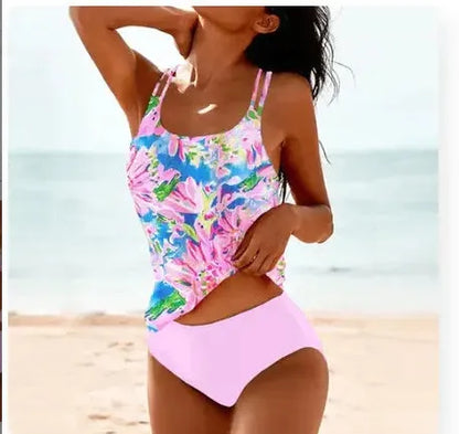 Vintage printed conservative swimwear with high waist briefs in black, gold, grey green or pink colours