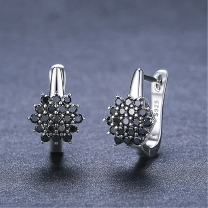 Korean-style copper black zircon flower stud earrings for women, elegant and durable design