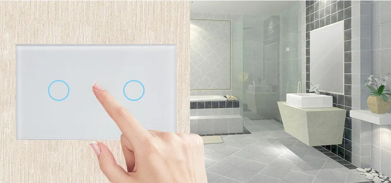 US-RF-02W White 2-Gang Remote Control Light Switch: Direct Replacement with 20m RF Range and Single-Wire Installation for 110V-240V Systems