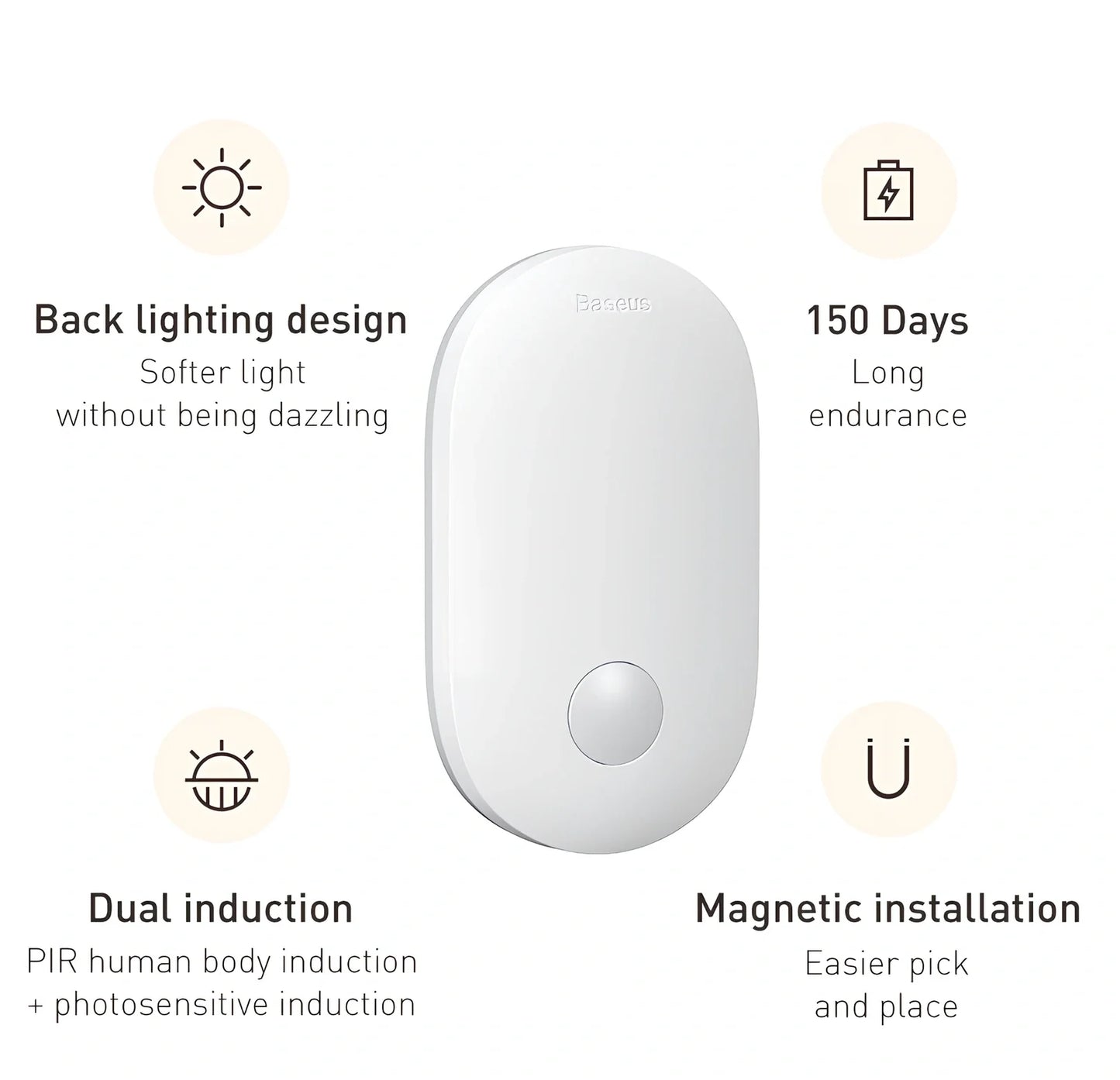 Human induction home light with magnetic base showing back lighting ring design and compact 108mm size